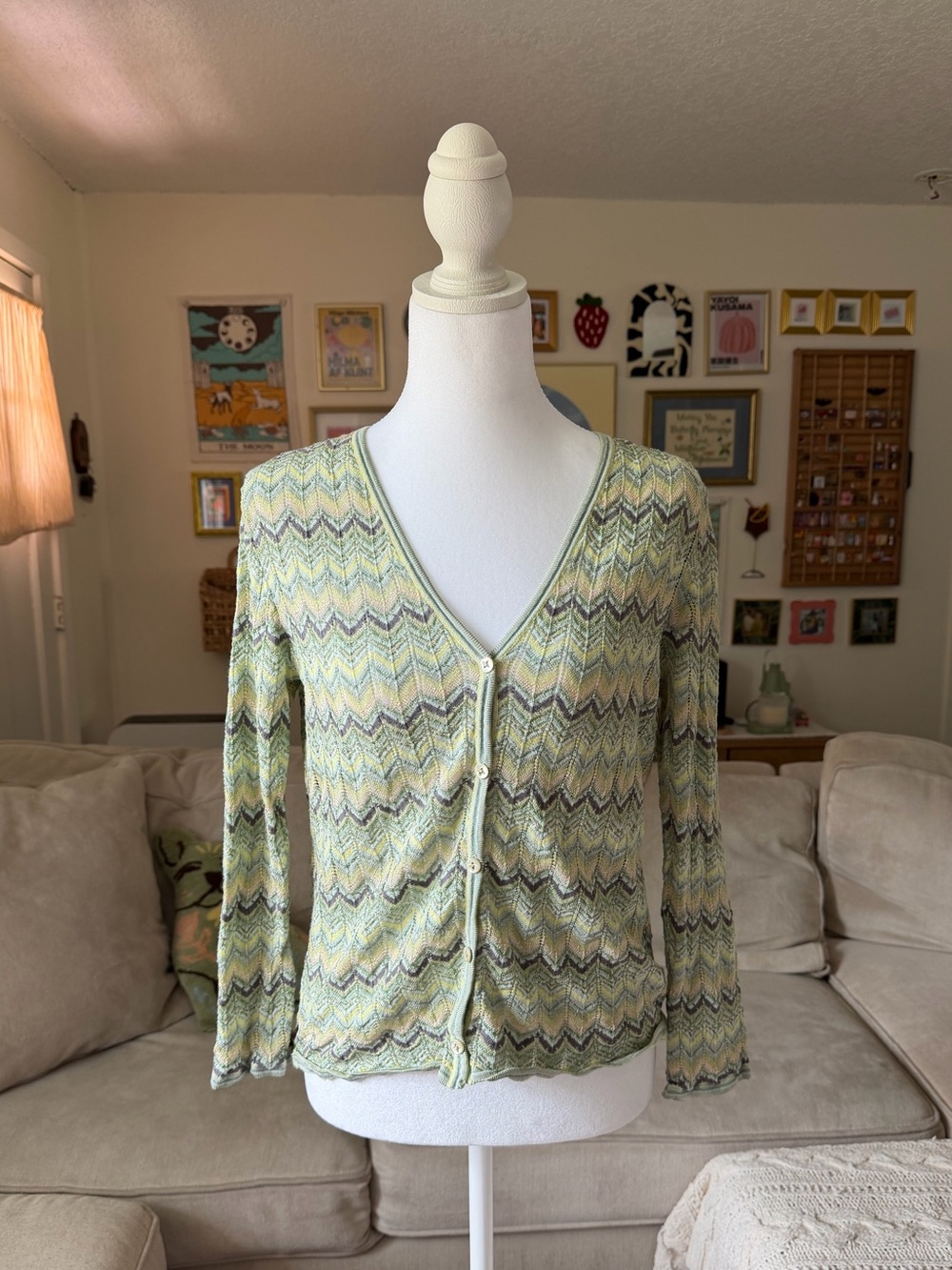 Gorgeous Sigrid Olson Green Multi Cardigan Y2K/2000s Style 61% Rayon 33% Cotton